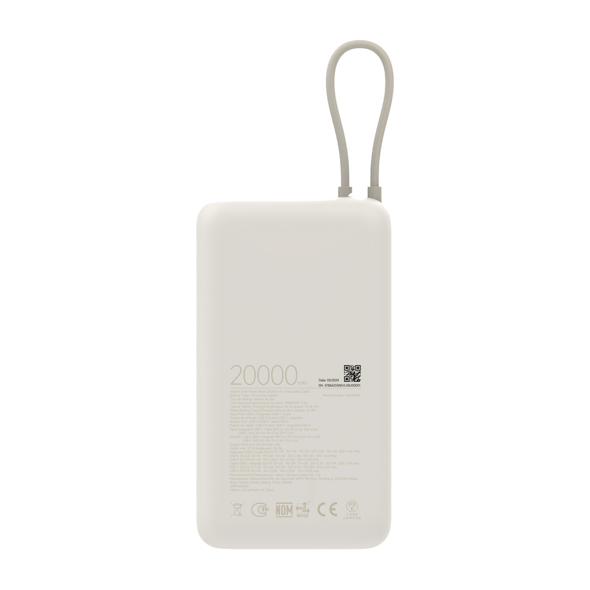 Xiaomi 33W Power Bank 20000mAh (integreret kabel) GL