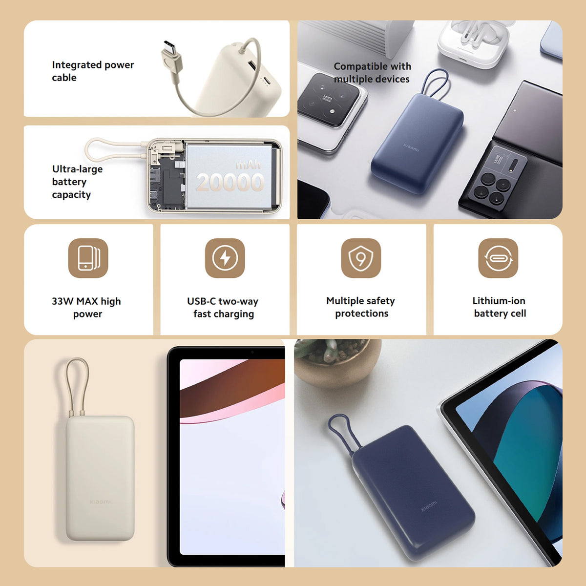 Xiaomi 33W Power Bank 20000mAh (integreret kabel) GL